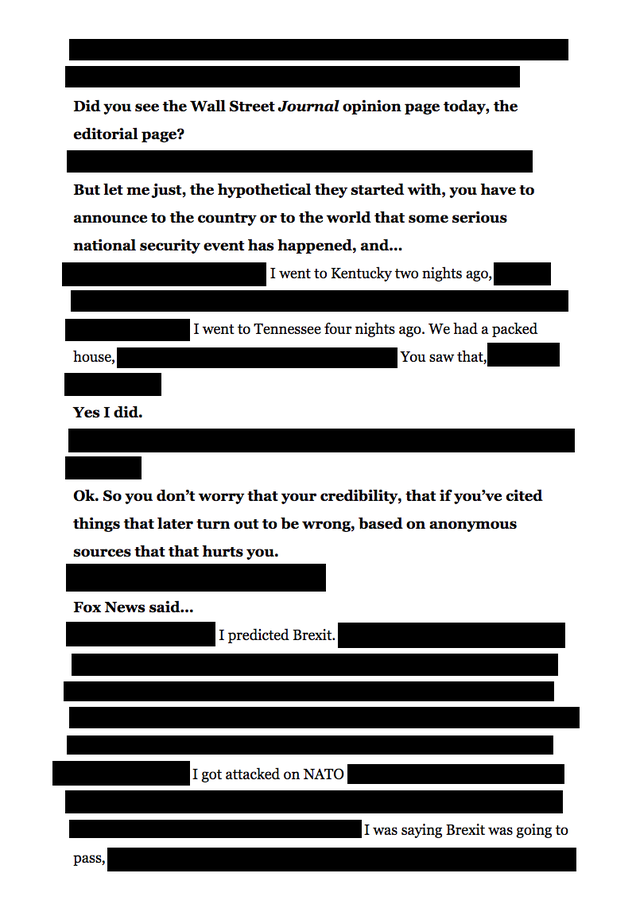 Illustration for article titled We Redacted Everything That's Not a Verifiably True Statement From Trump's Time Interview About Truth
